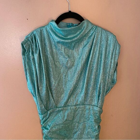 NWT Line & Dot Kaylani Dress in Teal metallic ruched mini party Revolve XS - Picture 7 of 8